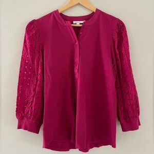 Chico's Fuchsia Eyelet 3/4 Sleeve Blouse